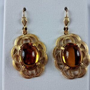 Alzi by Alzerina Magnolia Earrings 24K Gold Plated Topaz Austrian Crystal Dangle